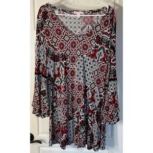 Westport 1962 Multicolor Long Sleeve Flutter Bell Sleeve Long Tunic Top L